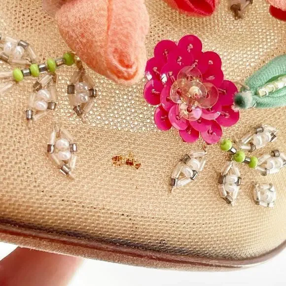 Manolo Blahnik Clizia Tan Mesh Bootie with Sequin and Floral Appliqué IT 40.5 - Picture 8 of 14